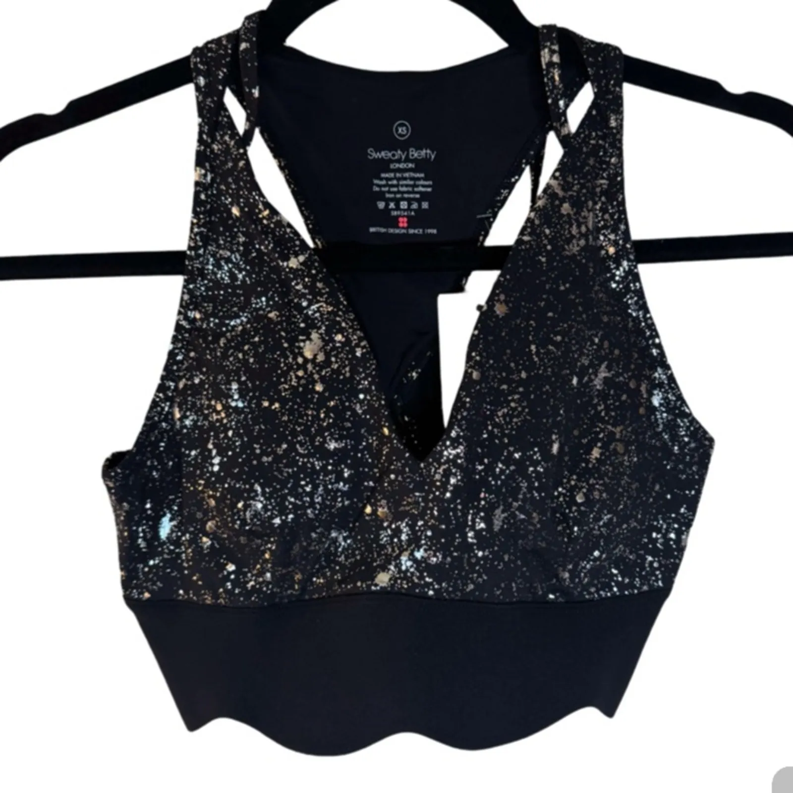 Sweaty Betty Goddess Contour Plunge Activewear Bra - Black Sparkle Foil Size XS - Image 2