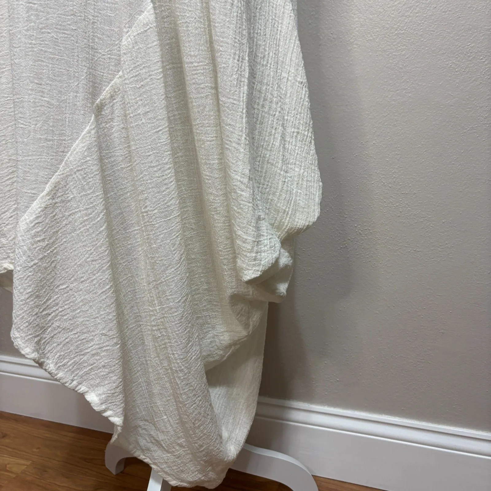 Baba Tunic Dress Womens L Cream Gauzy Asymmetric Lagenlook Boho Size L - Image 3