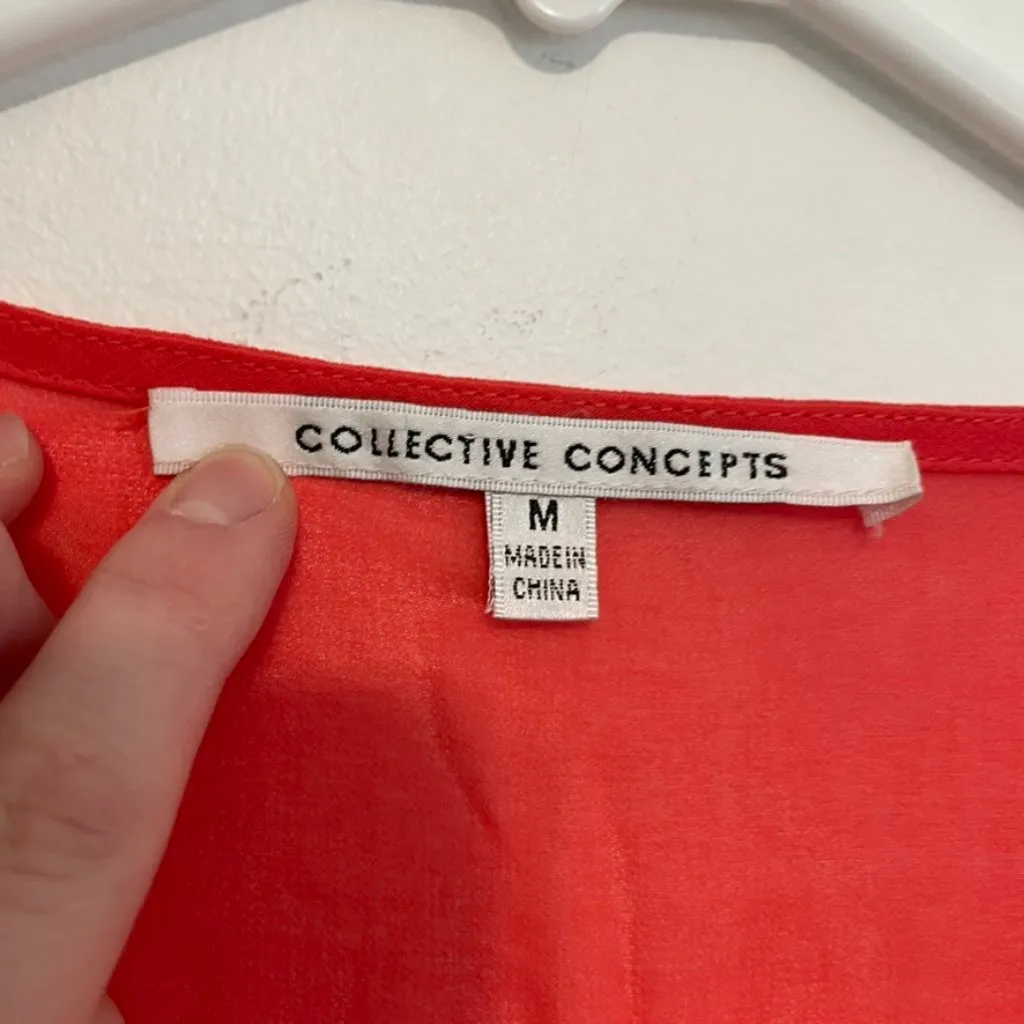 COLLECTIVE CONCEPTS STITCH FIX Coral Orange Red Embroidered 3/4 Sleeve ? Blouse - Image 5