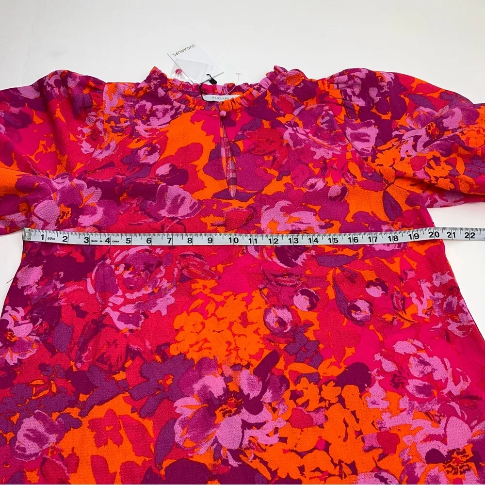 Sugarlips Flirty Floral Split Neck Blouse Top Womens Size Medium Orange Pink NEW - Image 8