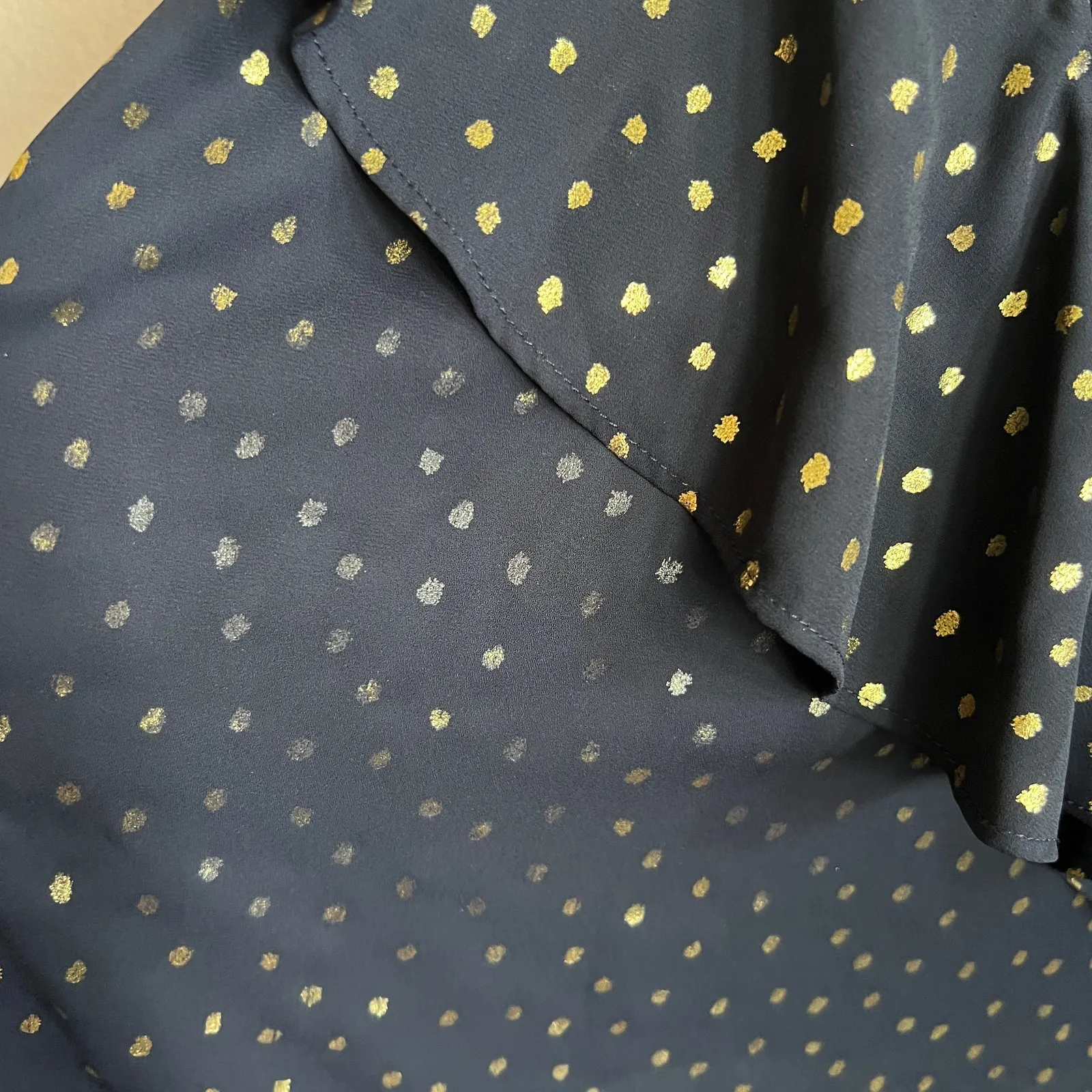 Zara‎ Navy Gold Polka Dot Ruffle Tank Top Y2K Coquette Glam Academia XS - Image 5