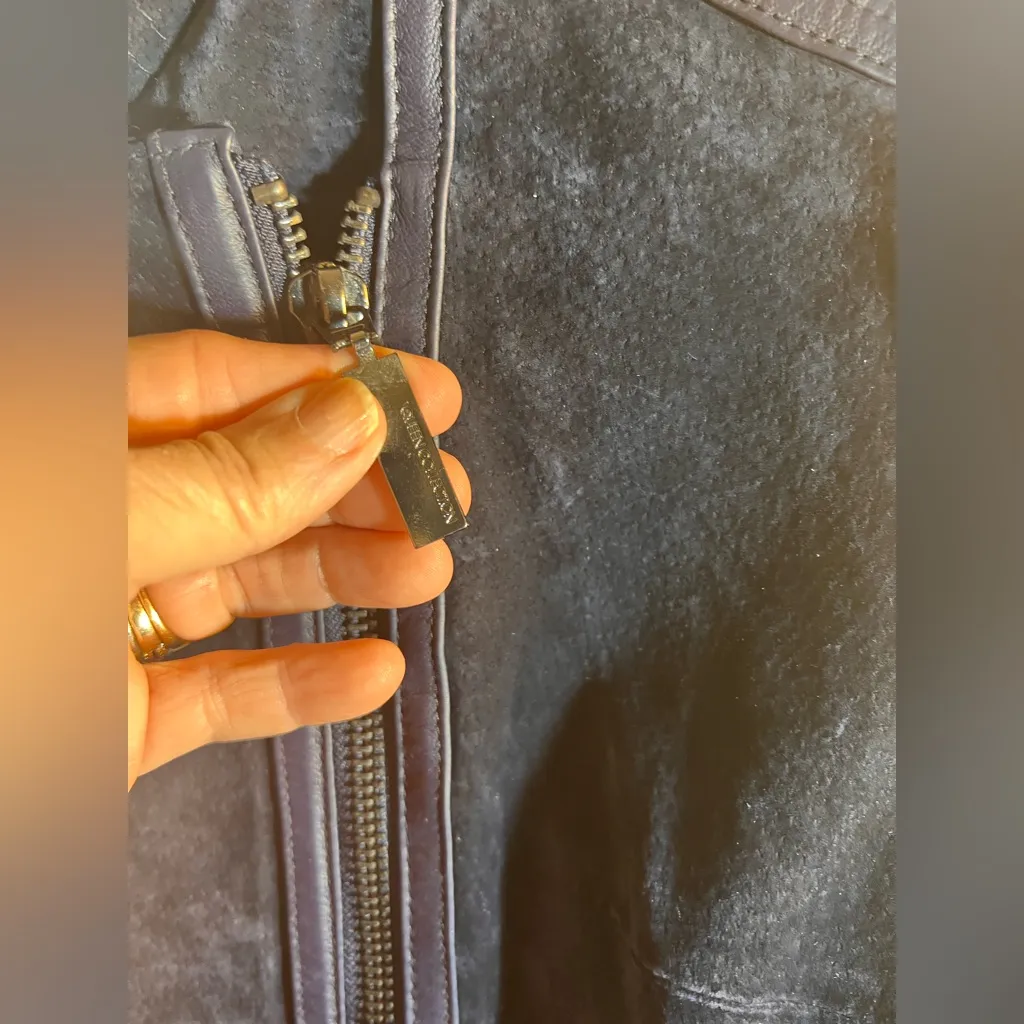 Suede Navy Blue 100% Leather Jacket M silver Asymmetrical Zipper moto classic Size M - Image 3