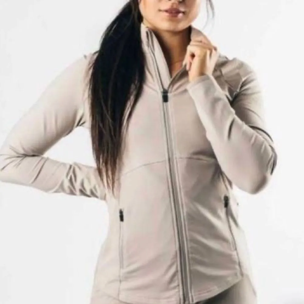 Alphalete Women’s M Full Zip Pro Elite Performance Jacket Beige Sand Fitted‎ Gym - Image 7