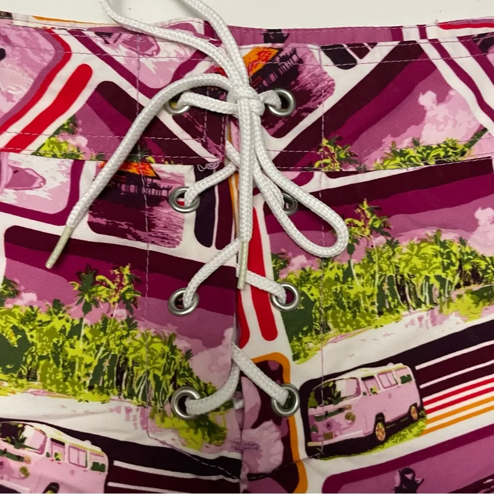 Board Shorts Swim VW Van Surfing Flower Trees Purple Pink Y2K 90’s - Image 4