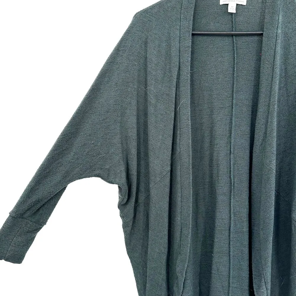 American Eagle Size Small Cardigan Gray Open Front 3/4 Sleeve Lightweight Cocoon - Image 3