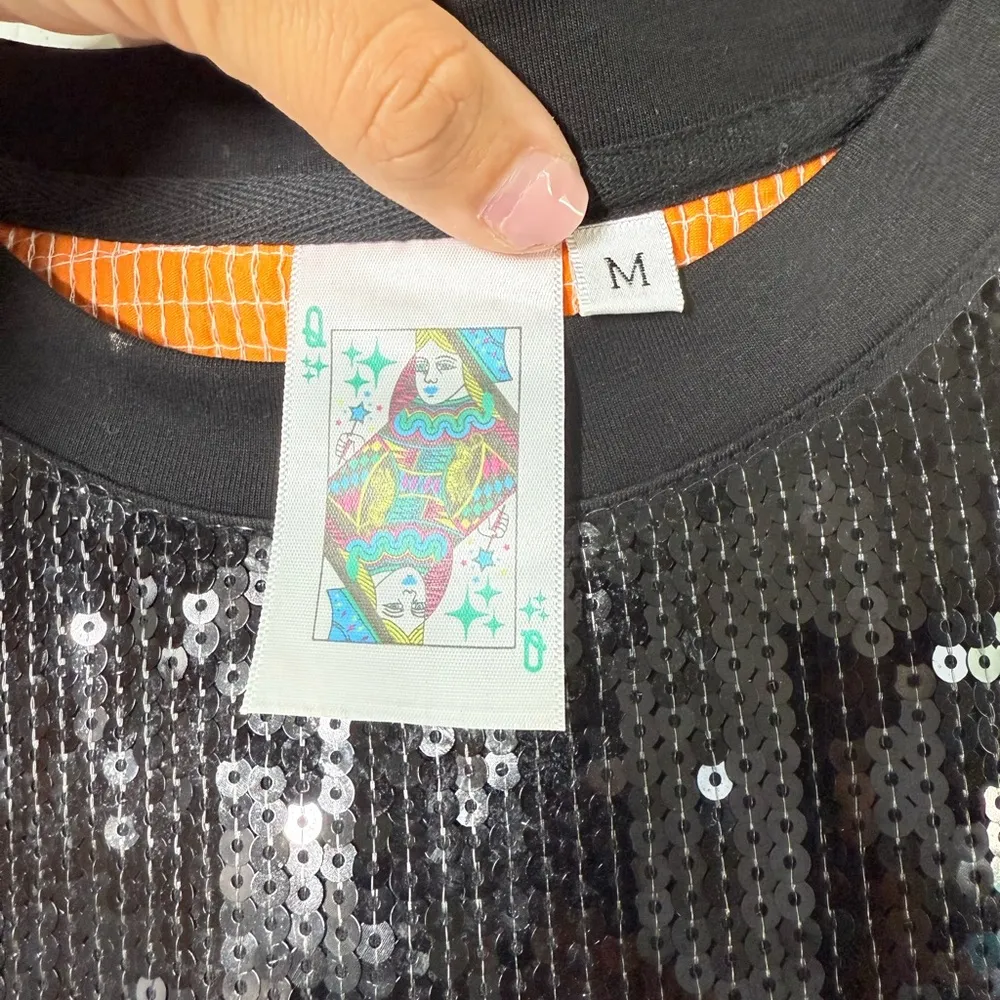 Queen Of Sparkles Black & Orange Full Sequin Jersey Dress Sz Medium - Image 4