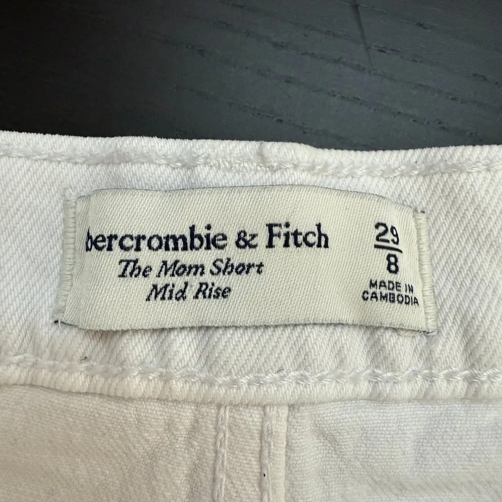 Abercrombie & Fitch The Mom Denim Short Mid Rise Women's 29/8 White Distressed - Image 8