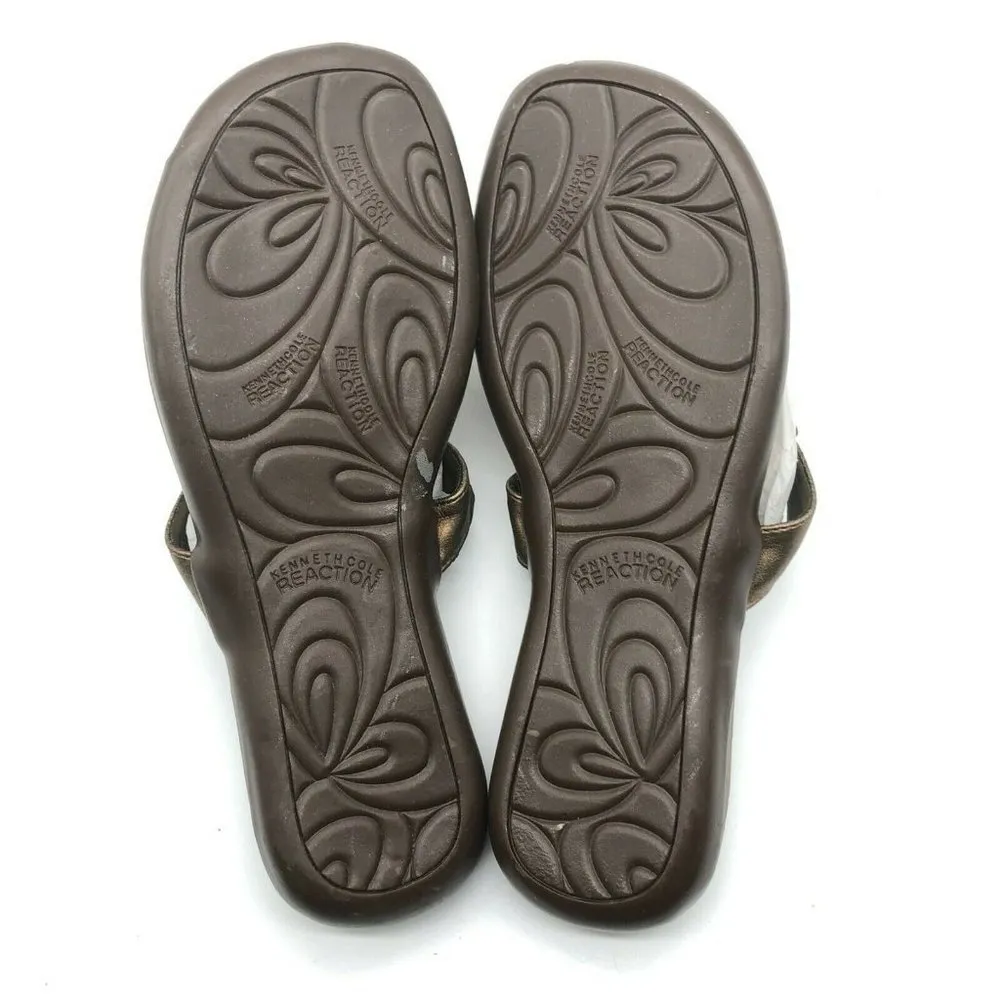 Kenneth Cole Reaction Womens Slide Sandals Thong Rhinestone Bronze Size 7 Gold - Image 5