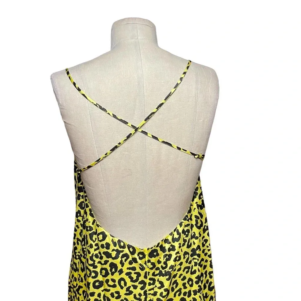 Michelle Mason  Strappy Mini‎ Dress Neon Yellow Leopard Print Size 10 - Image 8