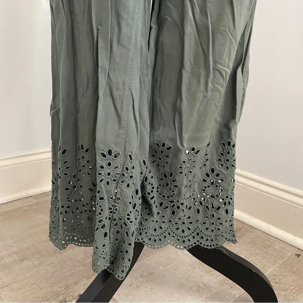 LOFT Green Wide Leg Ankle Pants Relaxed Fit size Medium Cropped Floral Boho Pant - Image 4