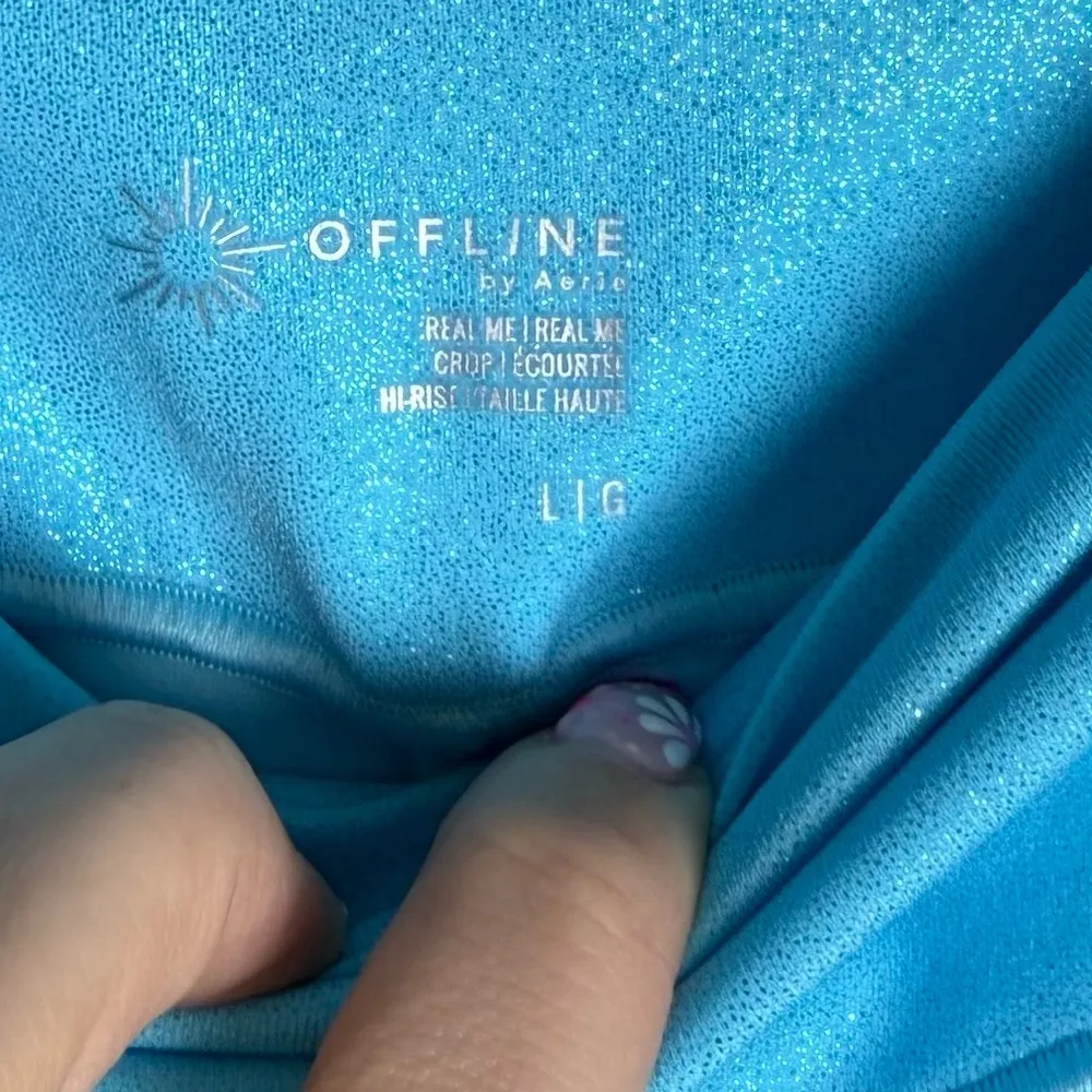 Offline By Aerie Real Me Crop High Rise Yoga Pants Blue Shine size L - Image 4