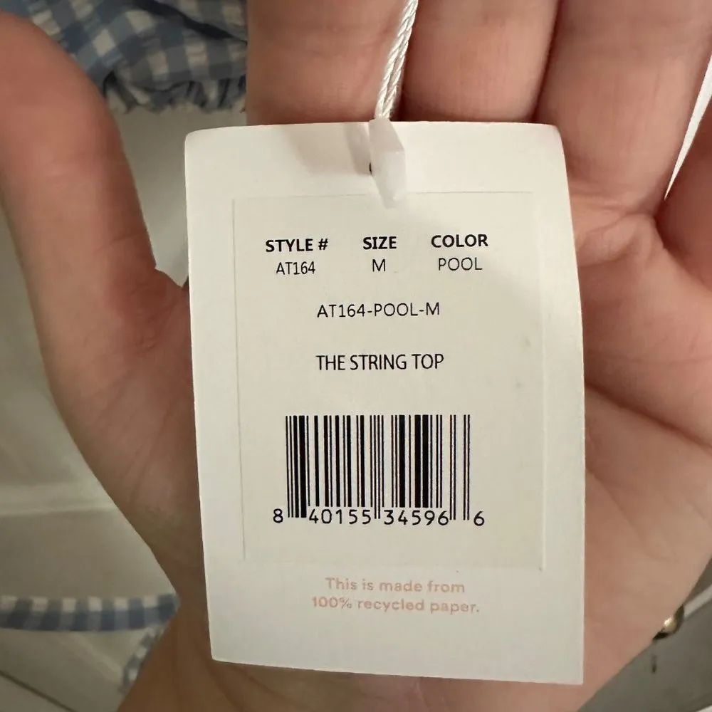 ANDIE  Swim The String Bikini Top Blue Gingham Triangle Size Medium NEW - Image 7