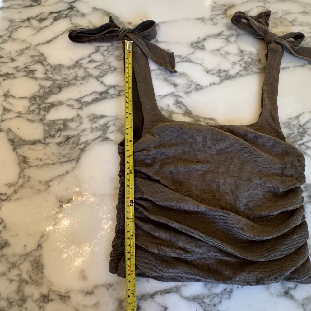 NWOT Free People Boulevard Tank Top S Crop Shoulder Bow Tie Ruched Green Boho - Image 9