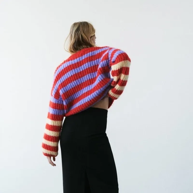 ZARA  Chunky Knit Striped Crewneck Sweater - Image 4