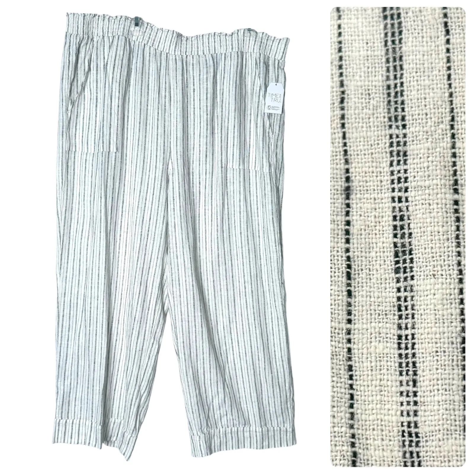Time & Tru Plus Size Linen Blend Wide Leg Pants Size 22 Coastal Beach NEW White - Image 2