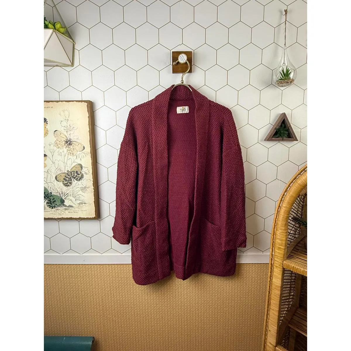 Marine Layer Open Front Birdseye Cardigan in Rhododendron - Size - XS - Image 3