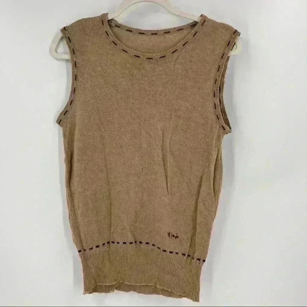 Pringle Embroidered Logo Lightweight Wool Sleeveless Vest Top Size Small Tan - Image 7