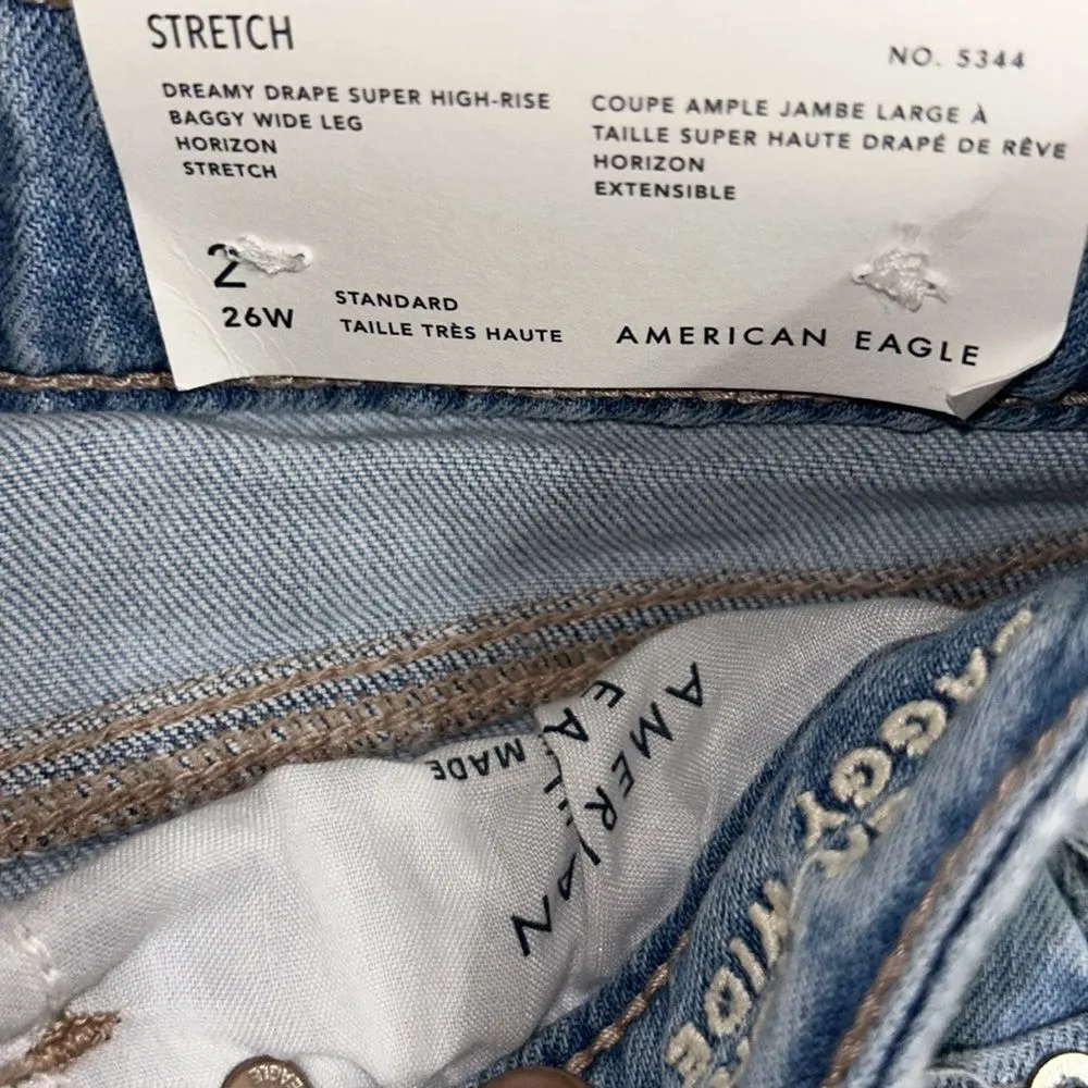 American Eagle Blue Distressed Super High Wide Leg Jeans(Size 2) - Image 10