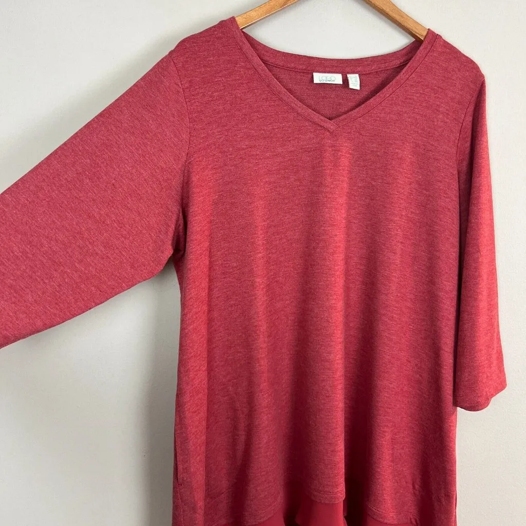 LOGO Lounge‎ Lori Goldstein 1X Pink French Terry Top Tiered Chiffon Trim V - Image 5