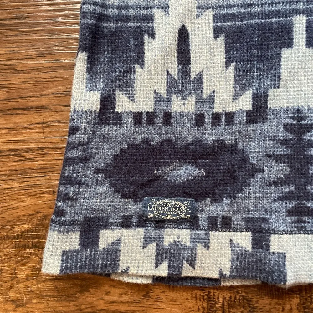Lauren Ralph Lauren Native American Aztec Henley Knit Top Ribbed Sz Small Blue - Image 14