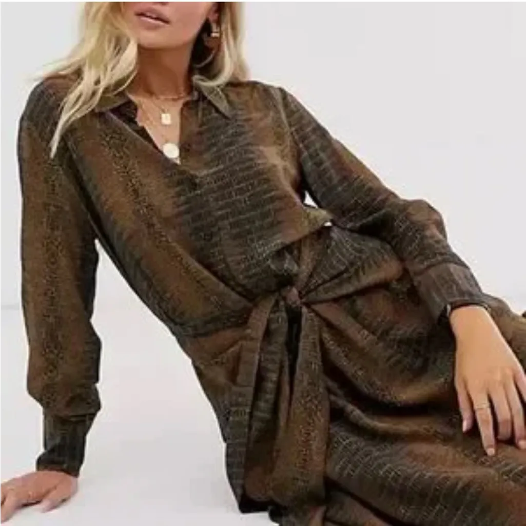 & Other Stories Brown and Black Long Sleeve Dress Size 12 - Image 6