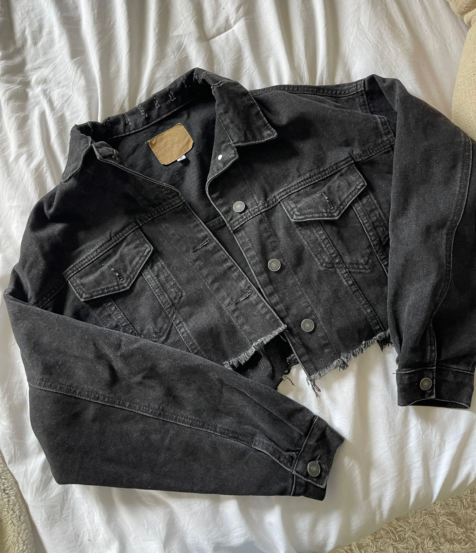 Cropped Black Denim Jacket - Image 2