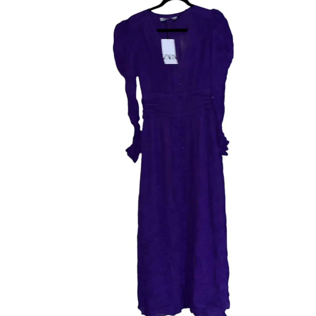NWT ZARA Purple Jacquard Chiffon Midi Dress Bloggers Fav - Image 6