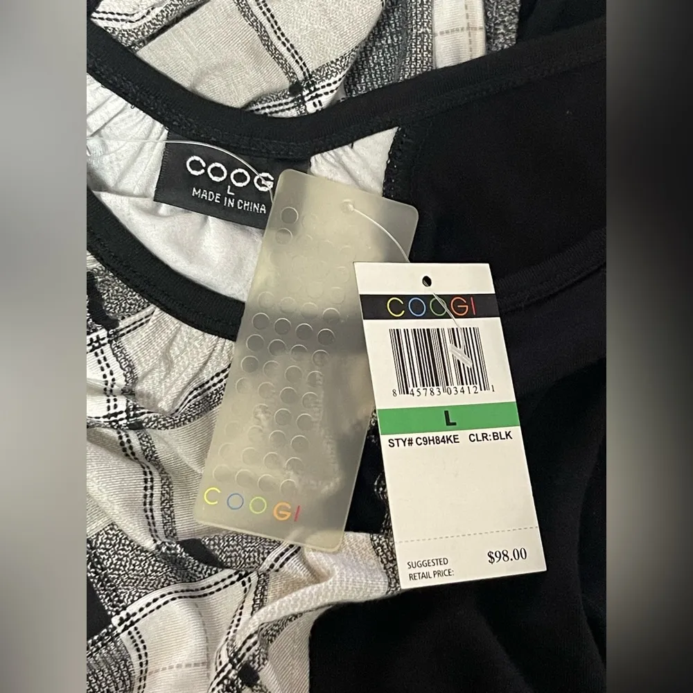 Coogi Bodycon Plaid Dress Long Sleeve Mini Black White Sz Large Vintage Y2K 90s - Image 10