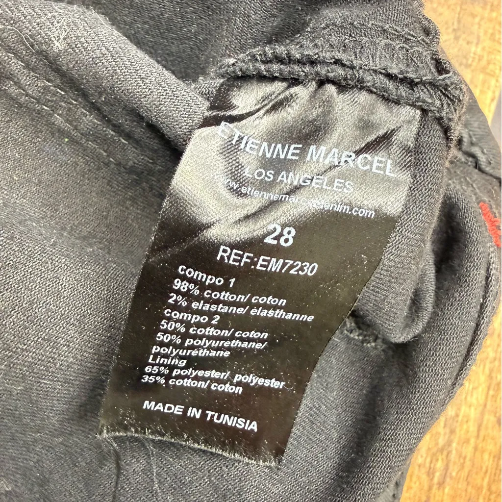 ETIENNE MARCEL Women's 28 Black Coated Moto Skinny Jeans Red Zip Faux Leather - Image 8