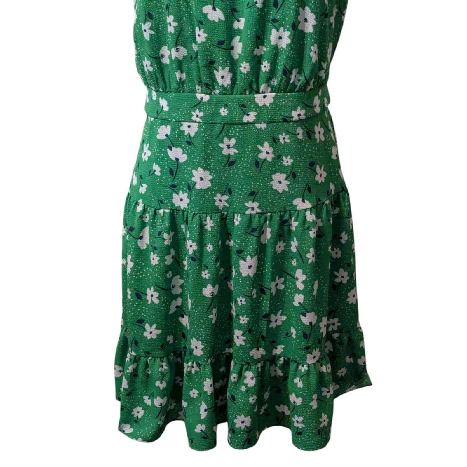 LA NOUVELLE RENAISSANCE Green Floral Halter Tiered Mini Dress Size 14 - Image 3