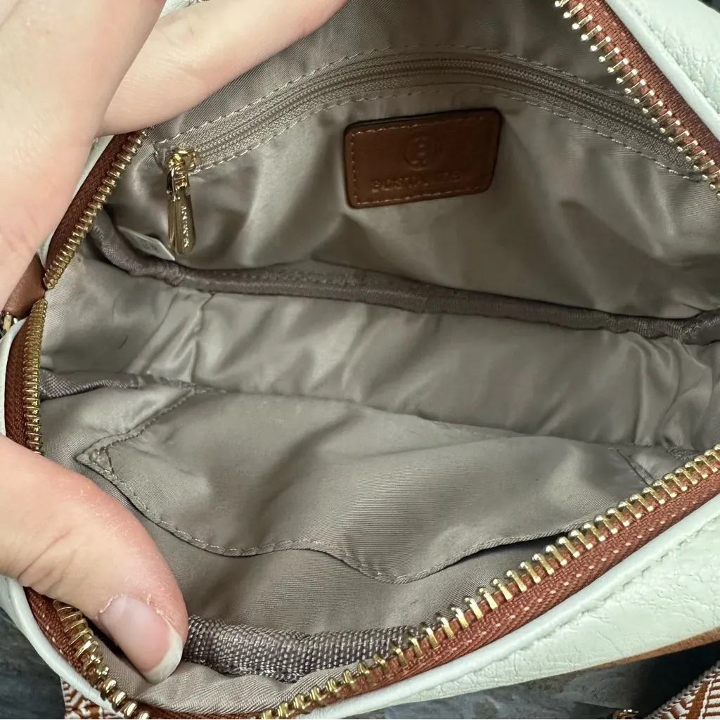 Nola Stylish Quilted Crossbody Bag Beige w/ Brown Vegan PU Leather - Image 6