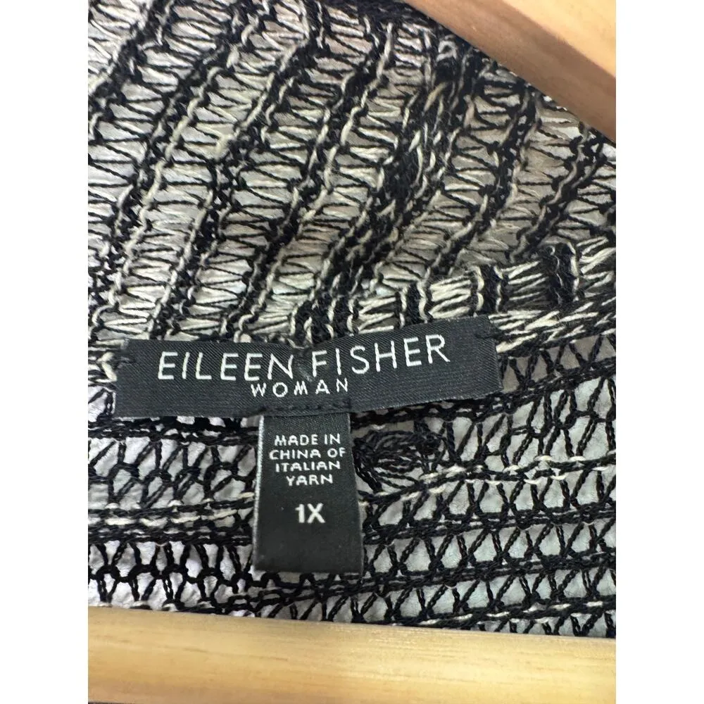 Eileen Fisher Womens Size 1 XL Open Cardigan Wool/Linen Blend Fishe Net Black - Image 6