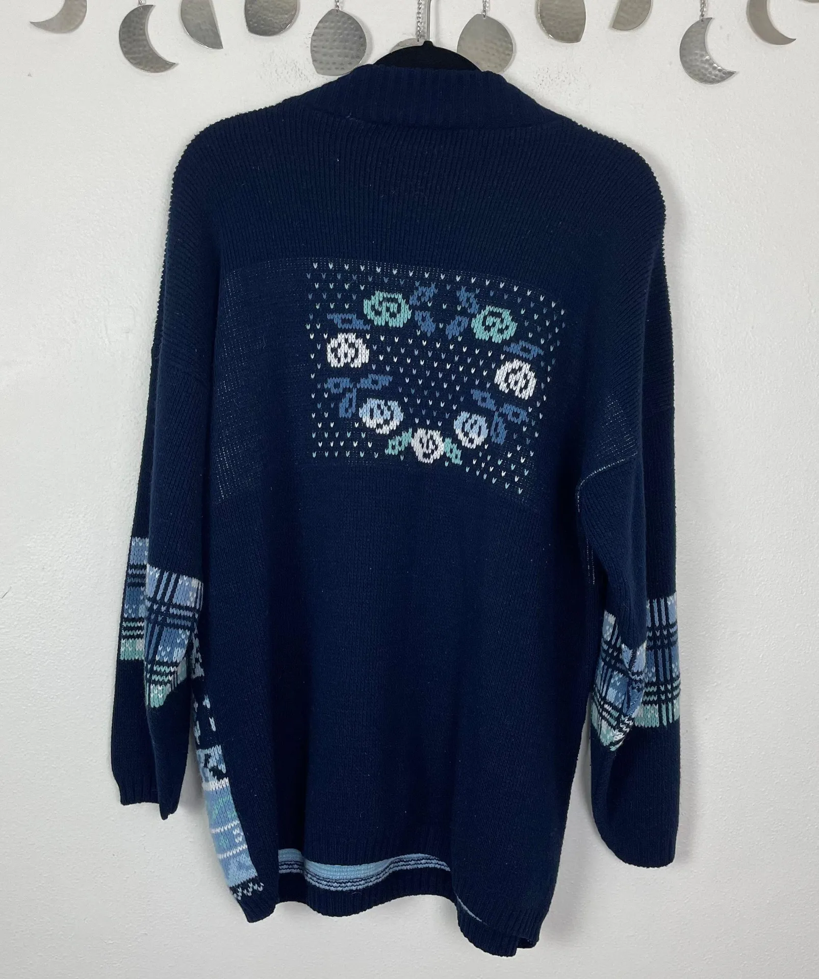 Vintage Donna Scott Woman's XL Blue Winter Mixed Print Mock Neck Sweater Christmas - Image 2
