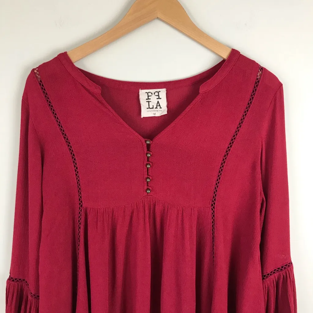 PPLA Xander Peasant Blouse Bell Sleeve Women's Size Medium Red Bohemian - Image 5