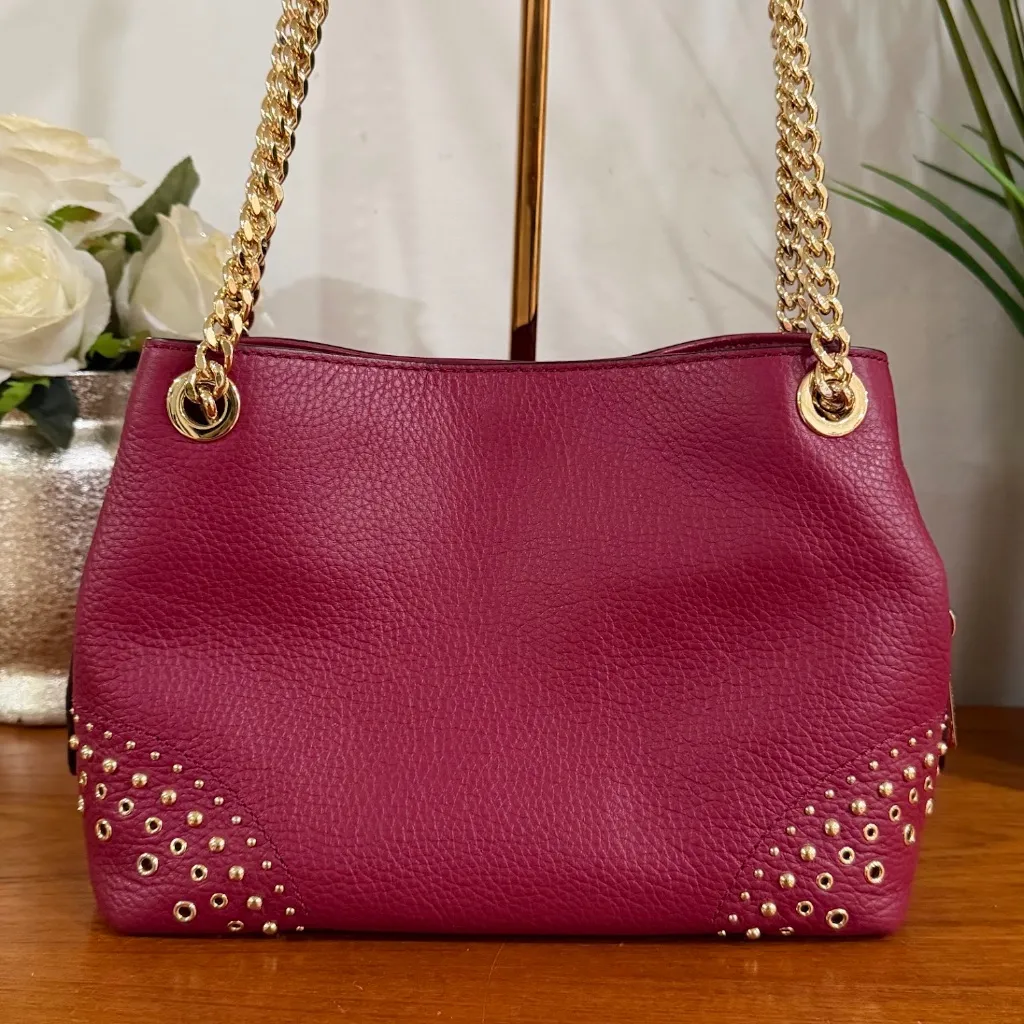 Michael Kors Jet Set Mulberry Leather Studded Chain Strap Shoulder Bag - Image 6