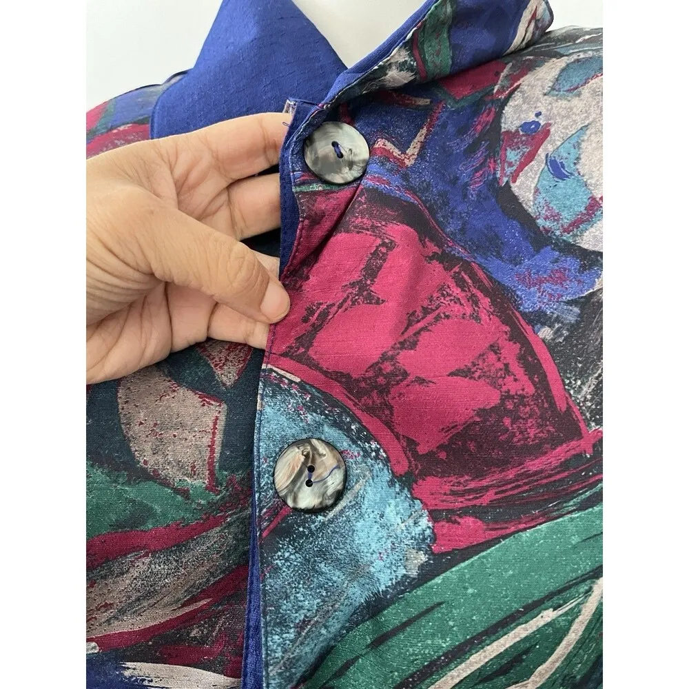 Vintage 80s 90s Reversible Oversized Purple Pink Paint Swirl Bomber Jacket Large - Image 3