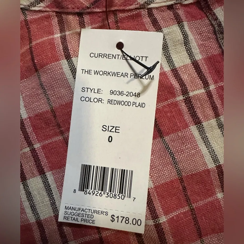 NWT XS Current /Elliott The Workwear Peplum Redwood Plaid Size 0 $178 Retail - Image 6