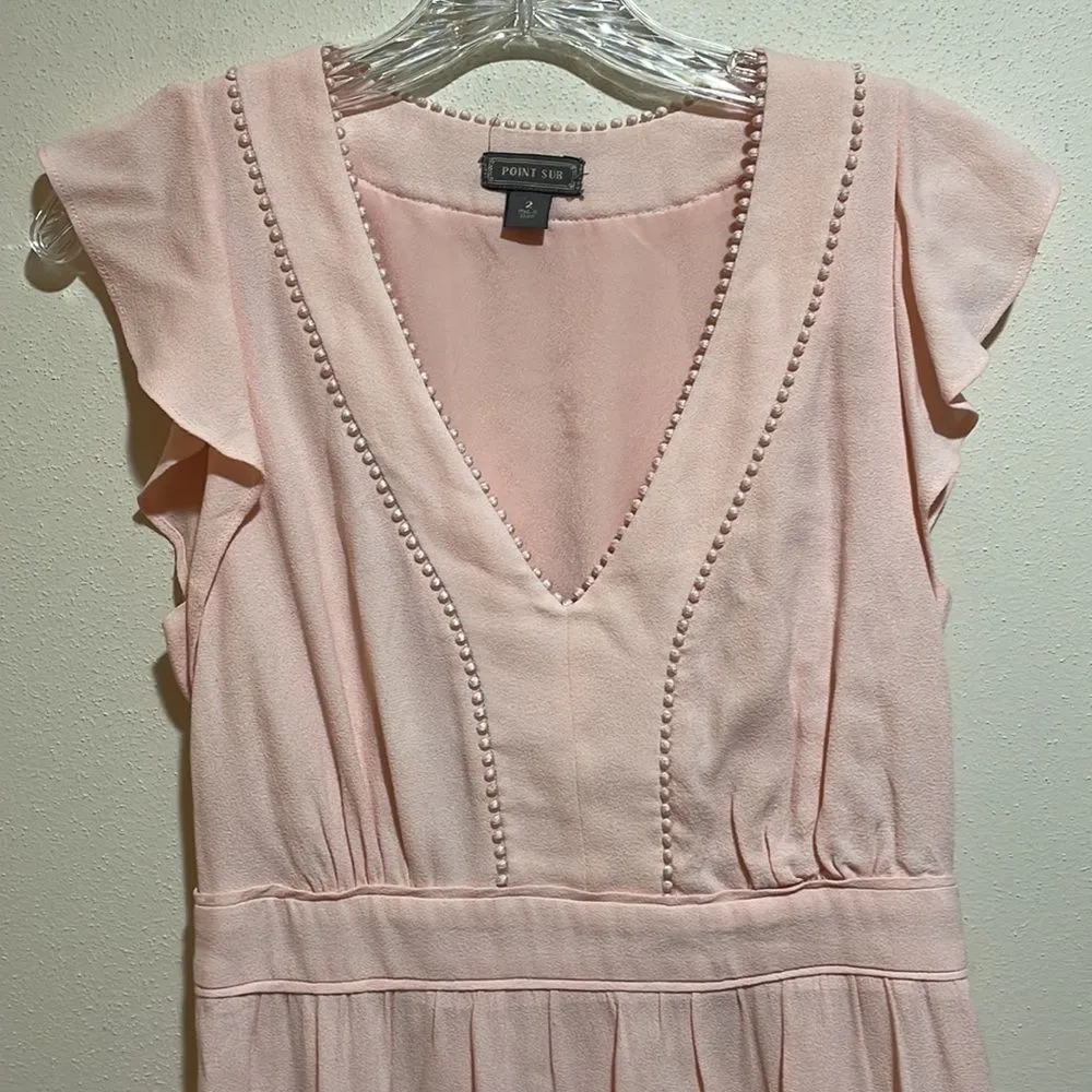 J. Crew Point Sur V-Neck Ruffle Midi Dress Flutter Sleeve Blush Pink Size 2 - Image 4