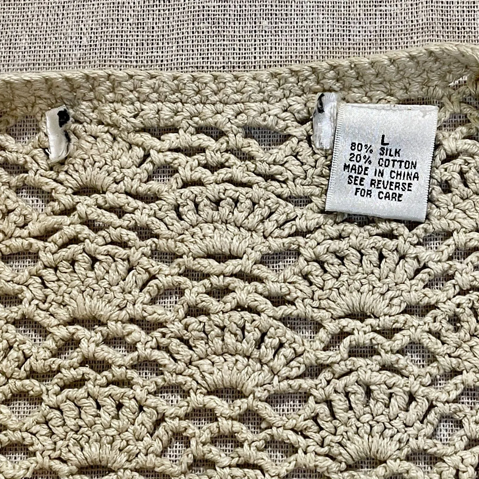 Vintage Crocheted Silk and Cotton Vest Beige - Image 6
