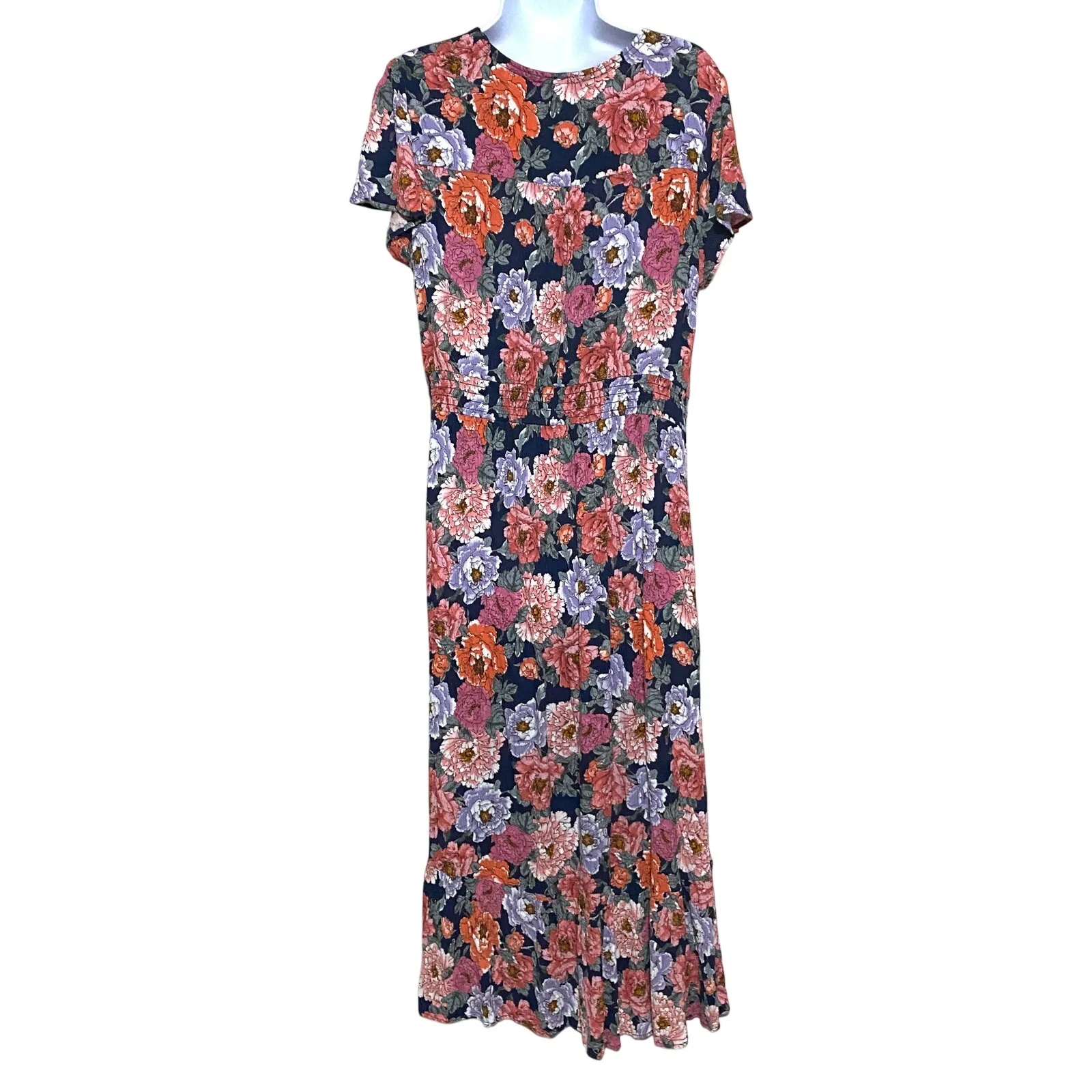 Knox Rose Floral Flutter Sleeve Smocked Maxi Dress L Cottagecore Boho Rayon Bow - Image 2