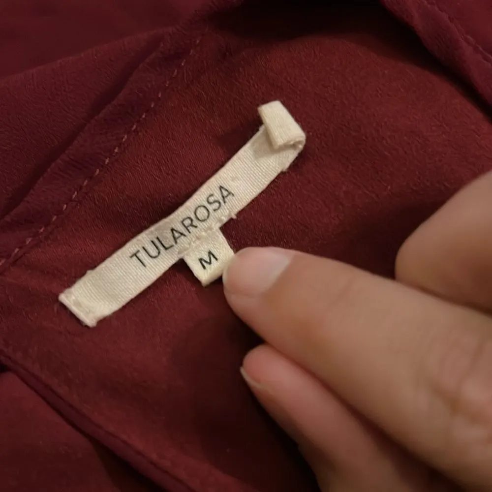 Tularosa Dress Maroon Burgundy Bowie Beaded Long Sleeve Ruffle Mini Sheer Sz M - Image 8