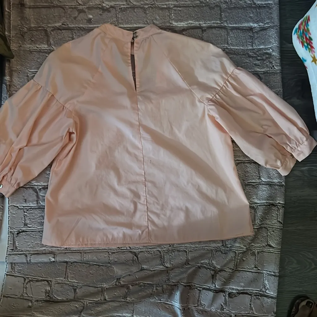 Bleuh Ciel Peach V-Neck Chocker Blouse M  Balloon Sleeve Fairycore Whimsygoth - Image 6