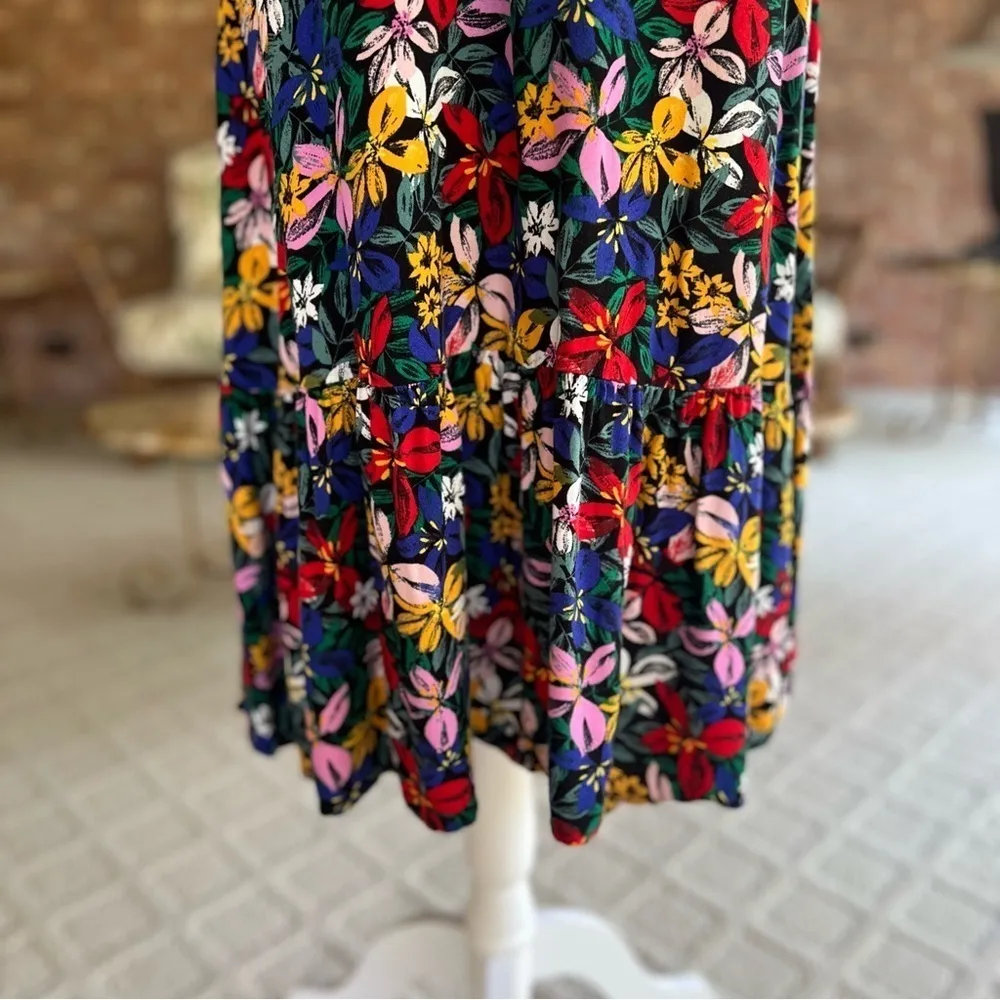 Eloquii Elements Dress 16 Floral Print Blue Red Keyhole V-Neck Party Garden Work - Image 9