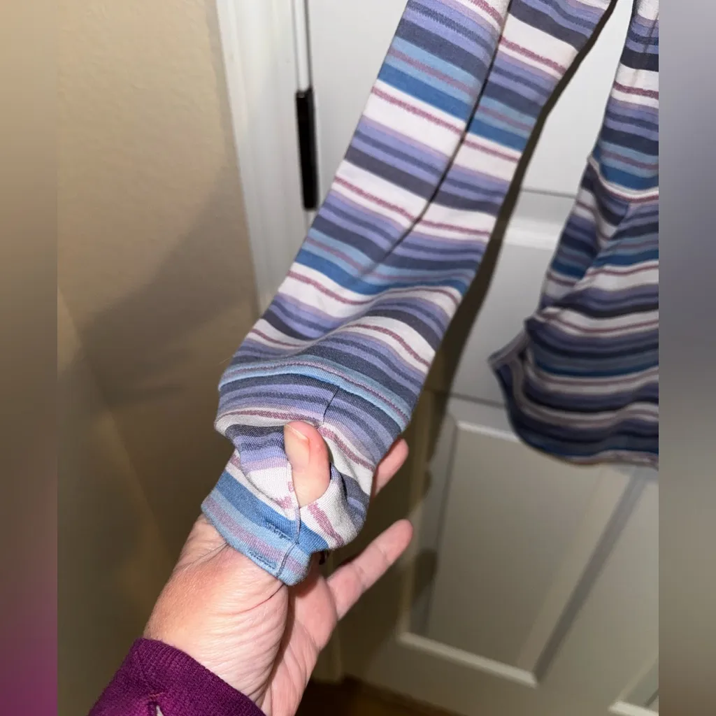 Title Nine Crossover High Neck Striped Hoodie Blue Purple Thumb Holes Size M - Image 3