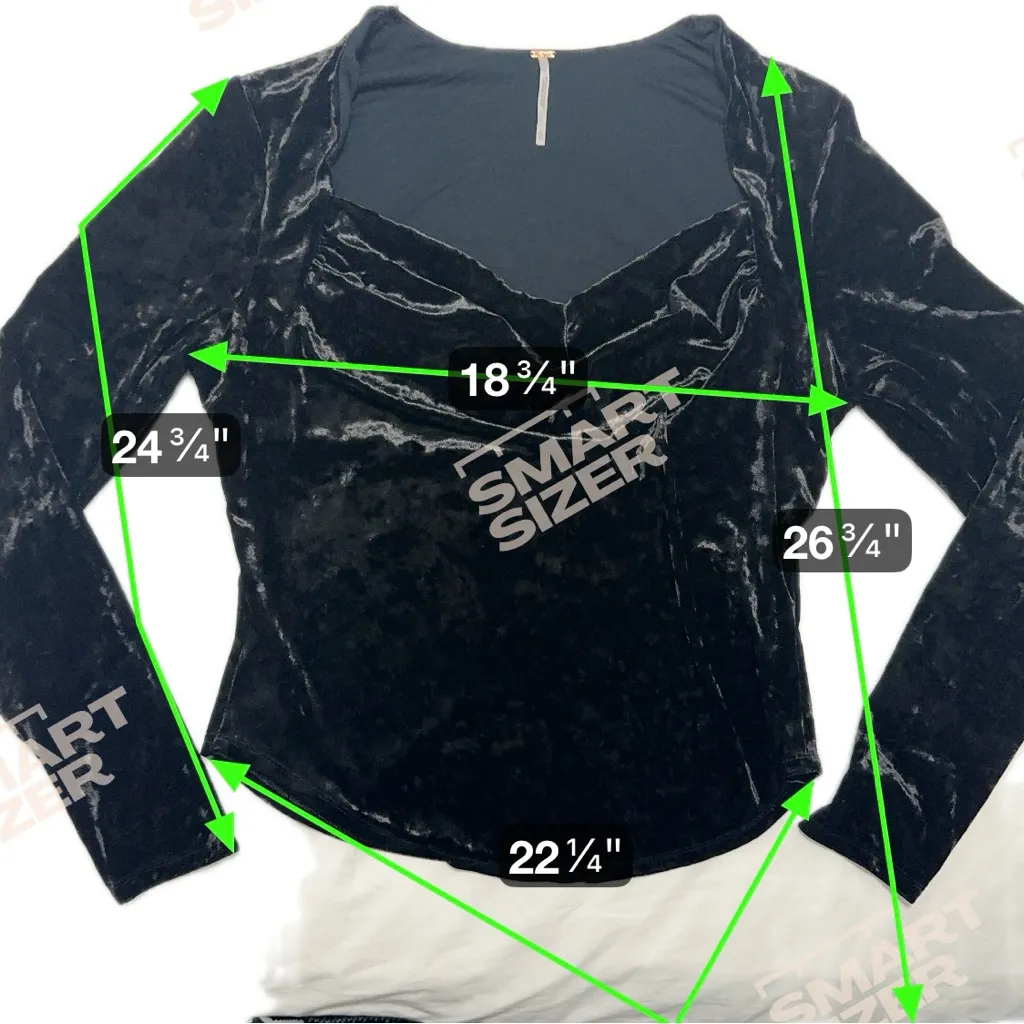 Free People Black Velvet Long Sleeve Top Cowl Neck Rounded Hem Size XL - Image 3