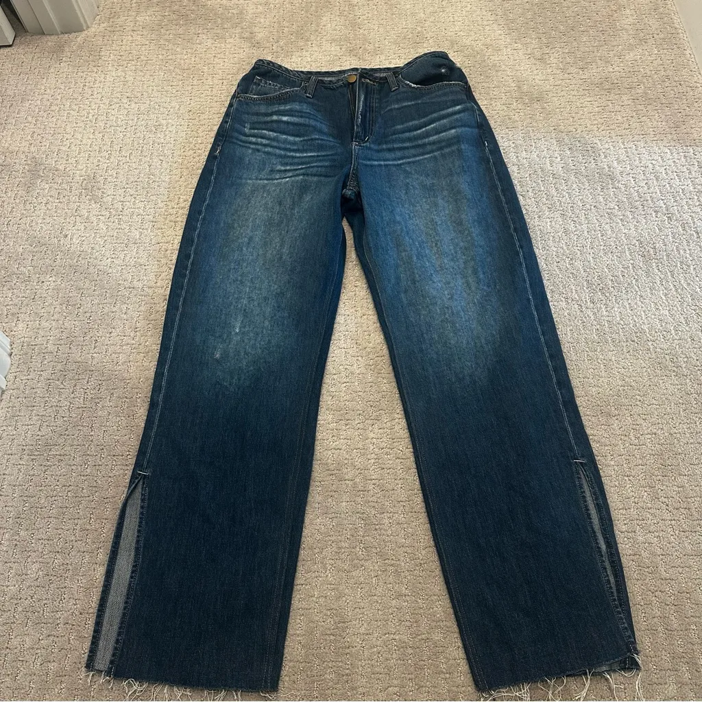 Evereve Slouchy Wide Leg Jeans 28 Blue Denim
Raw Hem High Waist Boho Relaxed - Image 7