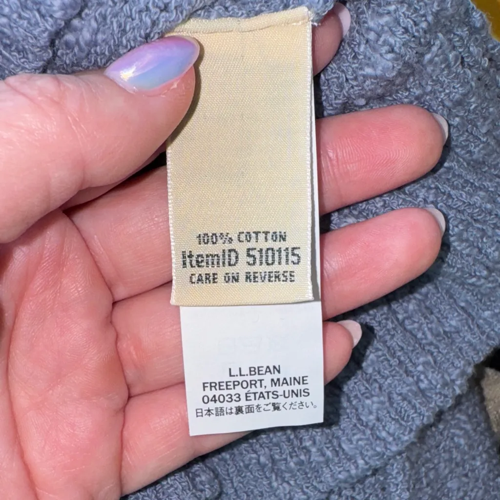 L.L. Bean Blue Textured Crewneck Cotton Long Sleeve Knit Sweater Women's Large - Image 3