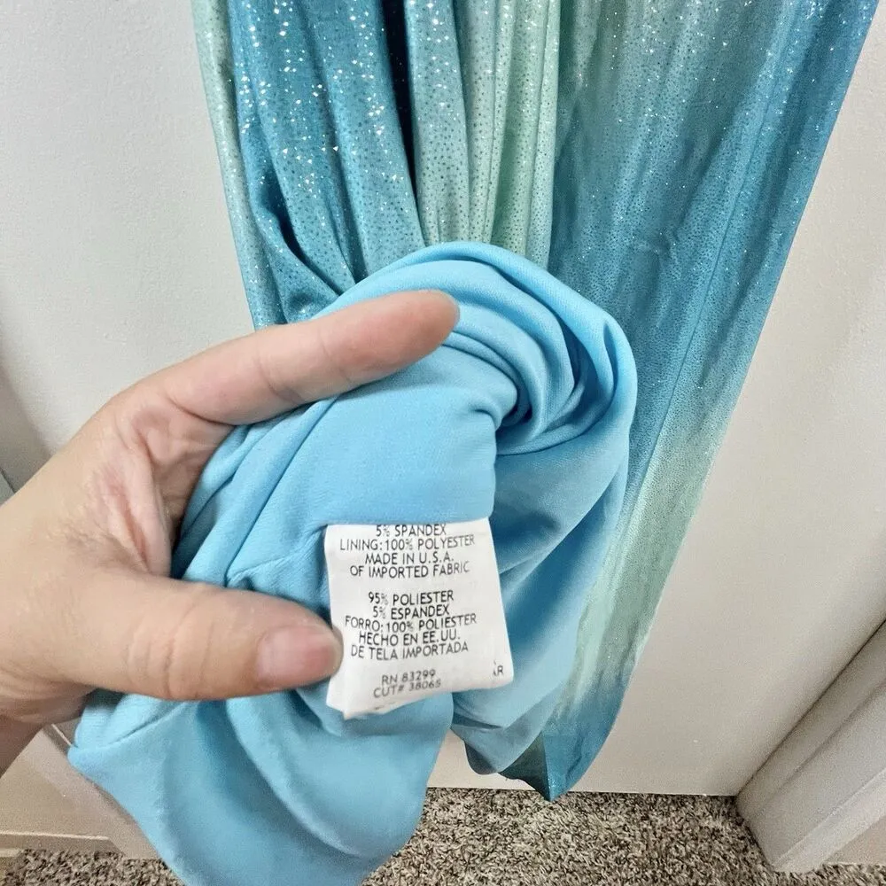 Vtg 90s Blue Glitter Gown Maxi Dress Party Prom Formal Blue 11/12 Made In USA Size M - Image 6