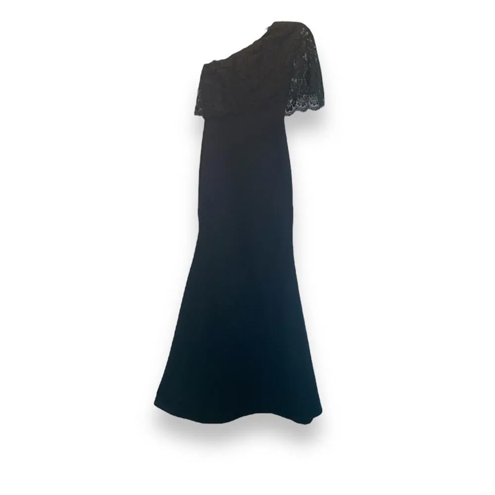 Club L London One Shoulder Black Formal Maxi Gown with Lace Overlay size 6 - Image 8