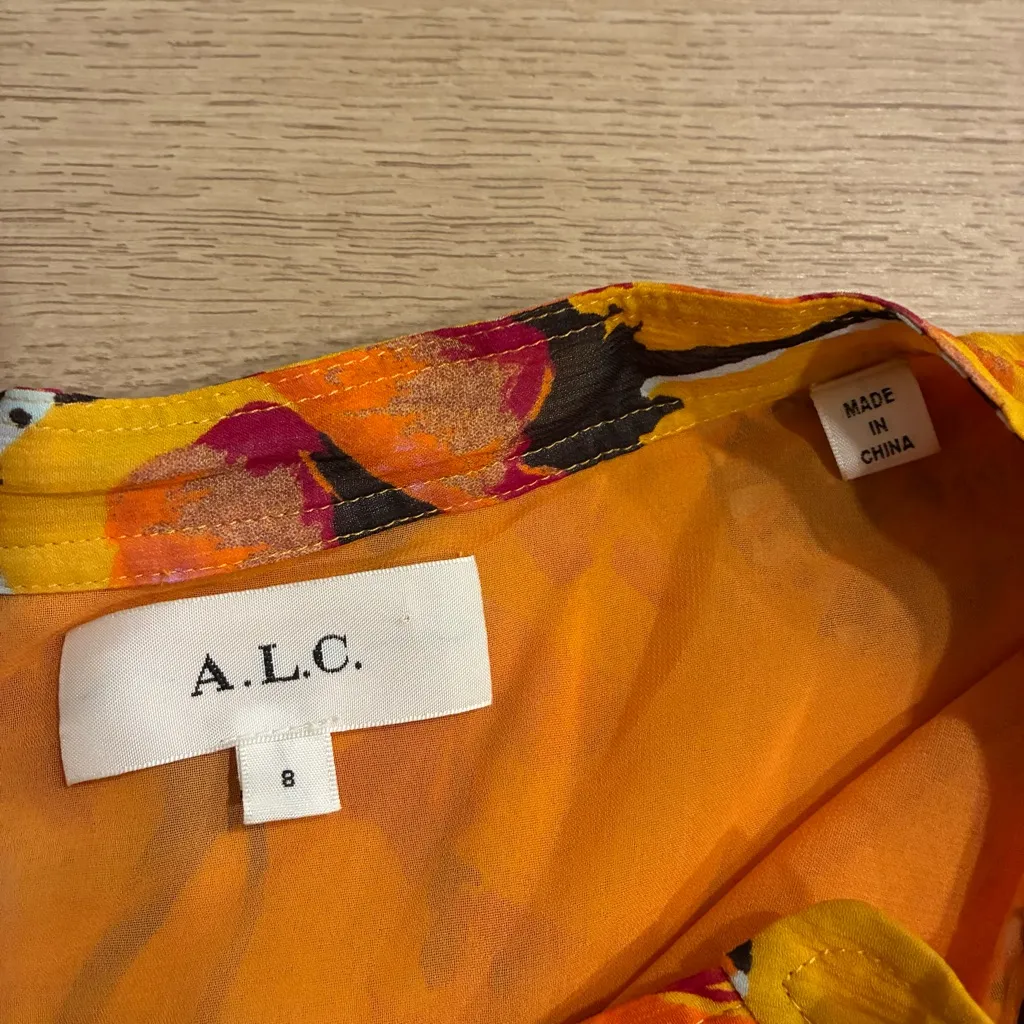 ALC Women’s Jen Floral Silk Belted Flounce Dress Mini Yellow Size 8 - Image 5